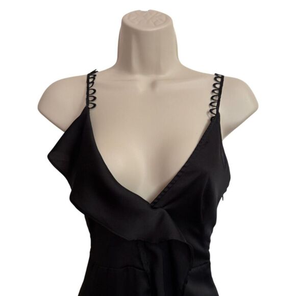 For Love & Lemons Black Ruffle Open Front Satin Slip Dress Size XS - Picture 6 of 14